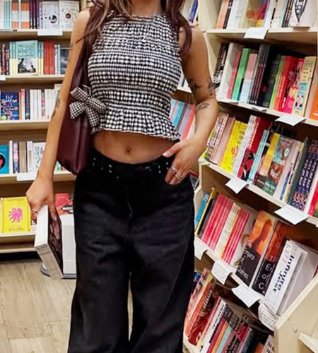 y2k Tank Tops Summer Women Solid Color/Plaid Round Neck Sleeveless Ruched T Shirts Peplum Vest 2000s Clothes Streetwear