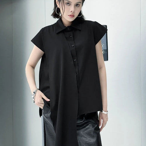 Load image into Gallery viewer, Women White Irregular Spliced Big Size Casual Blouse New Lapel Short Sleeve Shirt Fashion Tide Spring Summer 2025 1DJ1340
