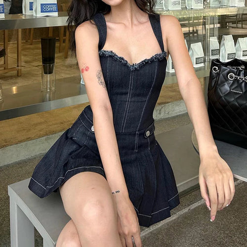 Load image into Gallery viewer, Fashion Square Neck Corset Summer Denim Dress Short Elegant Sleeveless Burr Sexy Pleated Dress Women Chic Outfits
