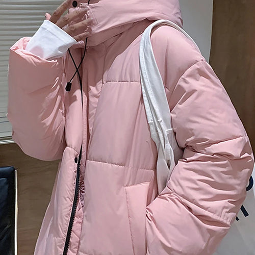 Load image into Gallery viewer, Khaki Winter Hooded Korean Style Female Parkas Loose Warm Zipper Solid Color Fashion Women&#39;s Parka Pink Long Down Coat
