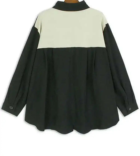 Women Green Color-block Pocket Big Size Casual Blouse New Lapel Long Sleeve Shirt Fashion Tide Spring Autumn 2025 1DH4567