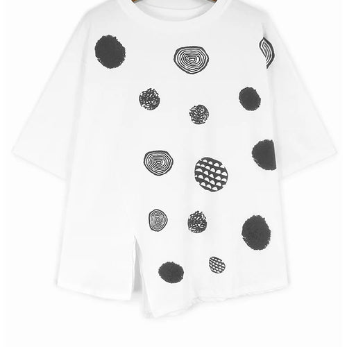 Load image into Gallery viewer, Women Black Dot Printed Irregular Big Size T-shirt New Round Neck Short Sleeve Fashion Tide Spring Summer 2025 1DH9970
