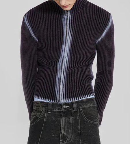 Men's Sweater Male Knits Tie-dye High Street Sleeveless Pullovers Turtleneck Top Zipper Cardigan Autumn Winter 9C3482