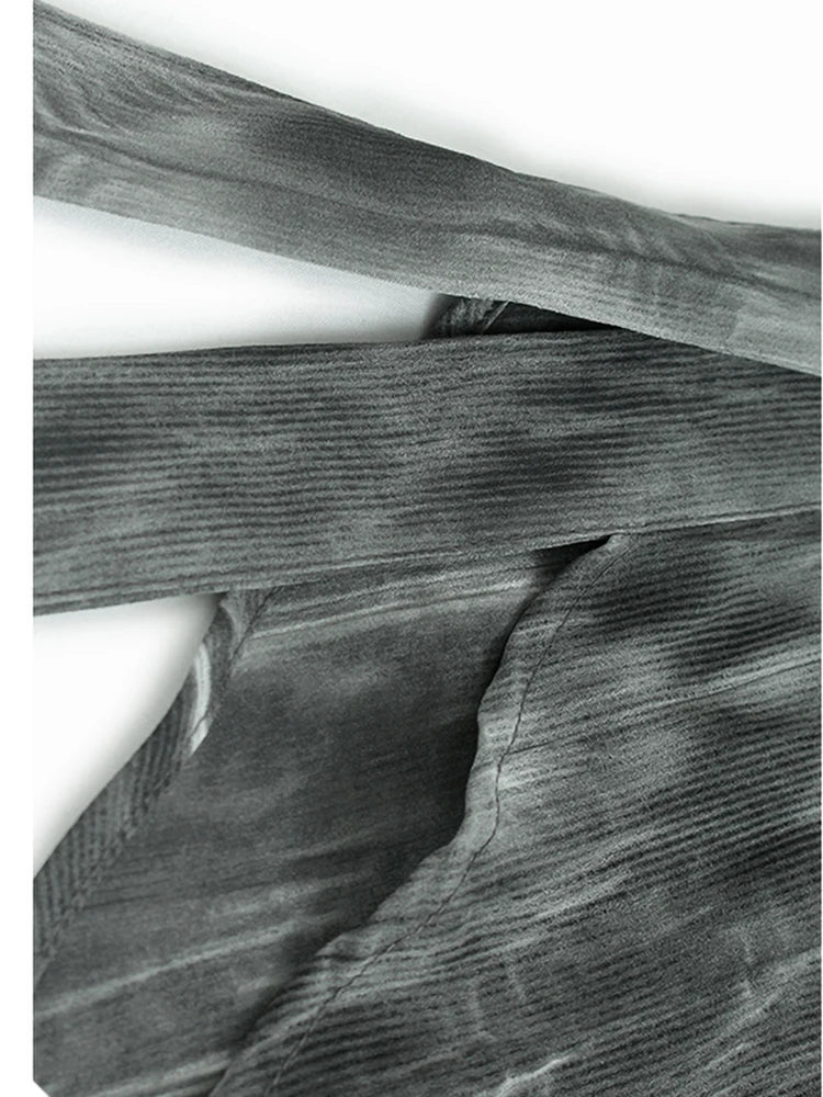 Women Dark Gray Tie Dye Ribbon Big Size Blouse New Lapel Short Sleeve Shirt Fashion Tide Spring Summer 2025 1DJ1047