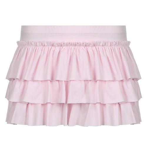 Load image into Gallery viewer, Hotsweet Pink Coquette Low Rise Mini Skirt Ruched Korean Lolita Cake Women Skirts Bow Three-Layers Folds Hottie Y2K
