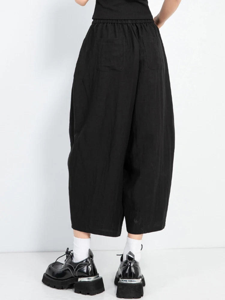 High Elastic Waist Black Side Button Shaped Long Wide Leg Pants New Trousers Women Fashion Tide Spring Autumn 2025 1DJ0983