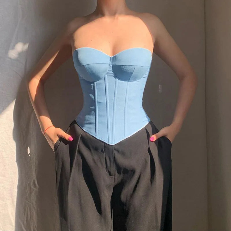 Corset Tops y2k Clothes Women Solid Color Off Shoulder Strapless  Fishbone Bustier Bandeau Sexy Clothing Streetwear