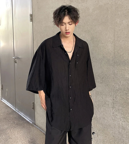 Men's Shirts Short Sleeve Turn-down Collar Trendy New Summer Korean Stlye Solid Color Simple Stylish Male Cloting 9W1976