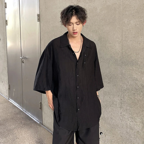 Load image into Gallery viewer, Men&#39;s Shirts Short Sleeve Turn-down Collar Trendy New Summer Korean Stlye Solid Color Simple Stylish Male Cloting 9W1976
