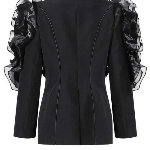 Load image into Gallery viewer, Women Black Ruffles Shaped Elegant Slim Blazer New Lapel Long Sleeve Jacket Fashion Tide Spring Autumn 2025 7AB8042
