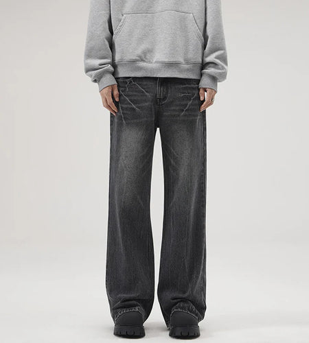 Men's Jeans Solid Color Lightning Crack Design Denim Pants American Style Micro Flared Trousers Spring Summer 9W1304