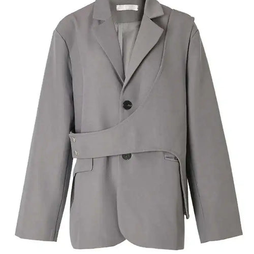 Load image into Gallery viewer, Women Gray Irregular Big Size Blazer New Lapel Long Sleeve Loose Fit Jacket Fashion Tide Spring Autumn 2025 1DF3051
