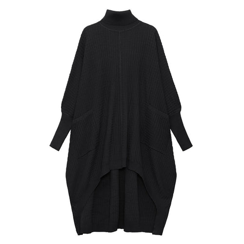 Load image into Gallery viewer, Irregular Hem Solid Dresses For Women Turtleneck Batwing Sleeve High Waist Pullover Loose Dress Female Fashion
