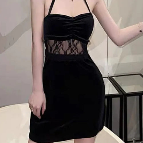 Load image into Gallery viewer, Sexy Lace Bodycon Halter Dress Black Backless Wrap Off Shoulder Mini Short Dresses Night Club Party Outfits
