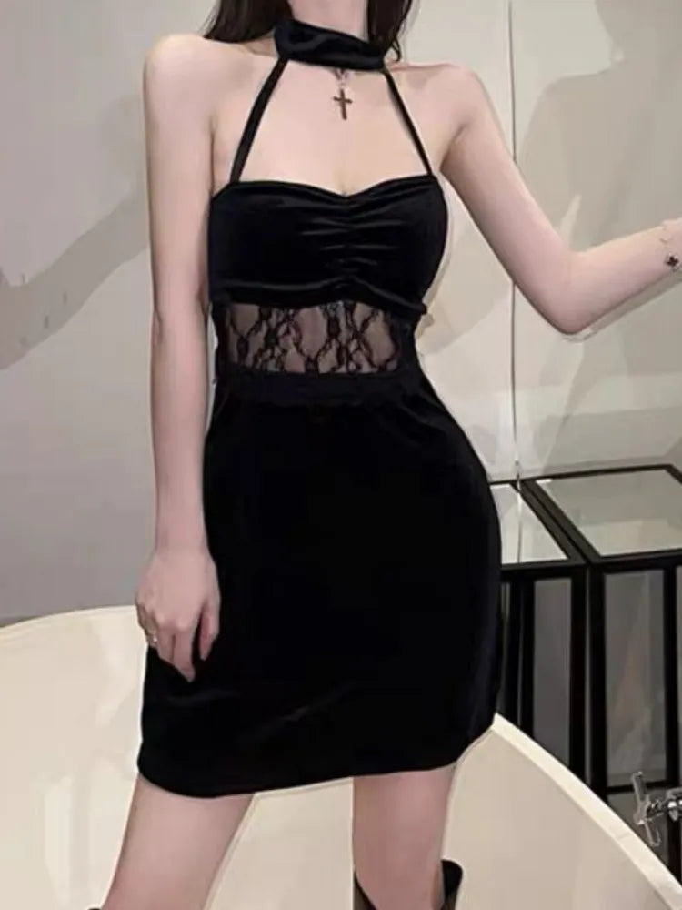 Sexy Lace Bodycon Halter Dress Black Backless Wrap Off Shoulder Mini Short Dresses Night Club Party Outfits