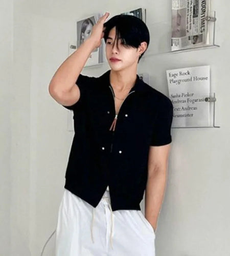 Men's Shirts Short Sleeve Shirt New Summer Loose Solid Color Design Korean Turn-down Collar Niche Trendy Male Top 9W1624