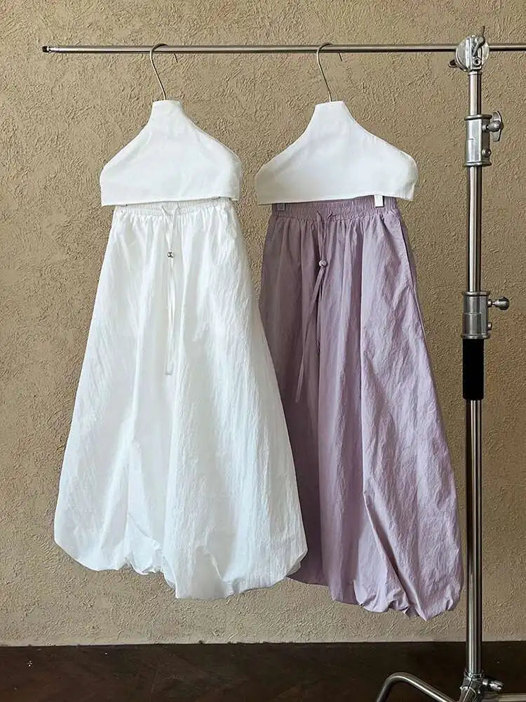 High Elastic Waist White Drawstring Shaped Casual Bud Half-body Skirt Women Fashion Tide New Spring Autumn 2025 1DH9556