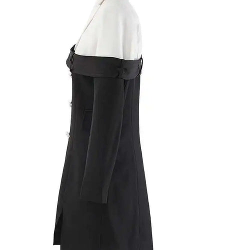 Women Black Double Breasted Color-block Mini Blazer Dress New Lapel Long Sleeve Fashion Tide Spring Autumn 2025 CPDB254