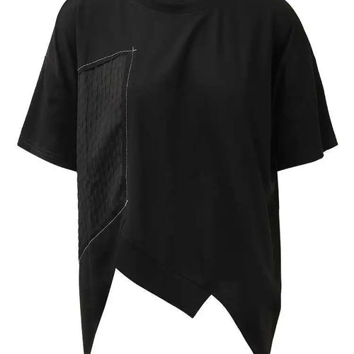 Load image into Gallery viewer, Women Black Irregular Topstitched Big Size Casual T-shirt New Round Neck Short Sleeve Fashion Spring Summer 2025 CPG1353
