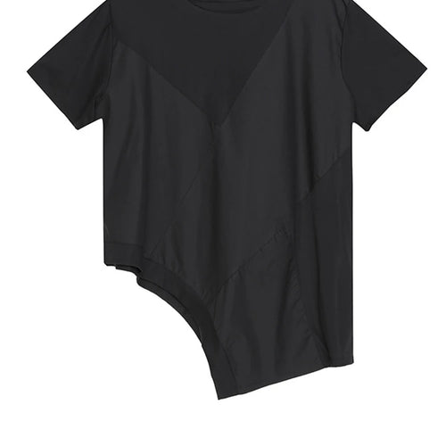Load image into Gallery viewer, Women Black Irregular Hem Spliced Big Size T-shirt New Round Neck Short Sleeve Fashion Tide Spring Summer 2025 1DJ1765
