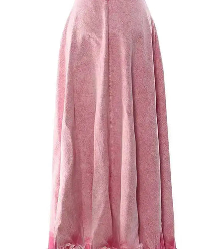 High Waist Rose Red Denim Hem Burr Pocket Long Casual Half-body Skirt Women Fashion Tide New Spring Autumn 2025 1DF9443