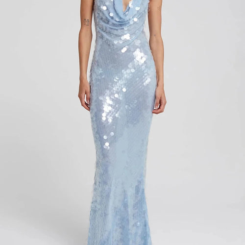 Load image into Gallery viewer, Solid Spliced sequines slimming dresses for women v neck sleeveless high waist sexy minimalist dress female fashion
