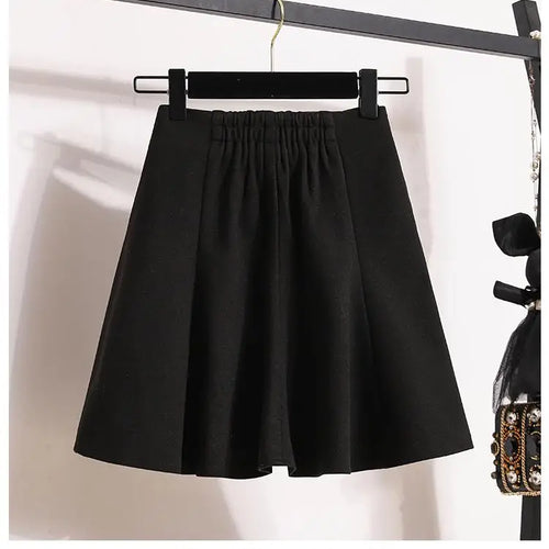 Load image into Gallery viewer, Solid Elegant Zippered Woolen Short Skirt Ladies 2023 Autumn Winter Women's High Waist Korean Plus Size Party Mini Pleated Skirt

