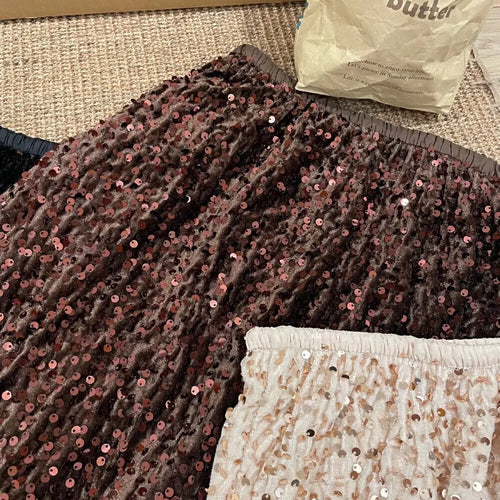 Load image into Gallery viewer, Spring Summer Fashion Y2k Streetwear Velvet Long Skirt Women Solid Elegant Elastic High Waist Sequin Wrap Hip Fishtail Skirt New
