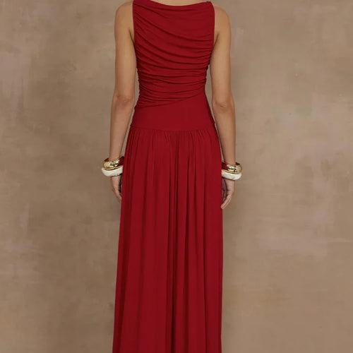 Load image into Gallery viewer, Elegant Sleeveless Round Neck Bodycon Long Dress For Women Folded Slimming Party Evening Dress Female Tight Vestido 2024
