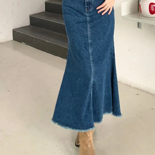 Load image into Gallery viewer, Spring High Waist Demin Slim Women&#39;s Skirts Tassels Solid Color Split Fashion Chic Female Fishtail Skirt Pockets Zipper
