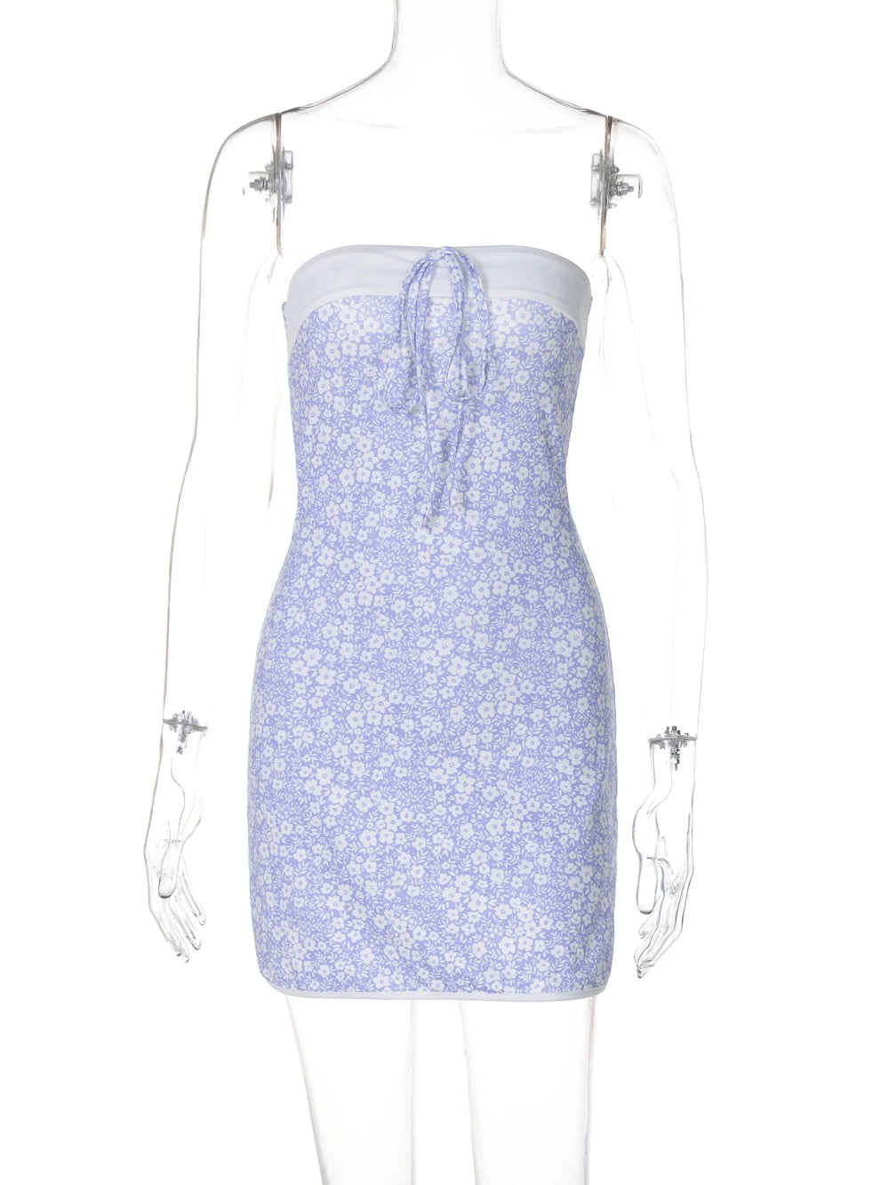 Summer Elegant Strapless Floral Print Patchwork Sexy Bodycon Mini Dress Women New Y2K Clothes Birthday Beach Vacation