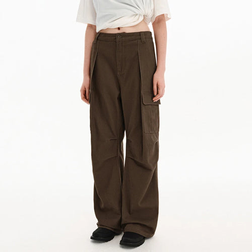 Load image into Gallery viewer, American Style Men&#39;s Cargo Pants Casual Pleated Solid Color Thickened Menswear Straight Leg Male Trousers Autumn 9C9293
