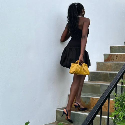 Load image into Gallery viewer, Black Sleeveless Puffy Dress For Women Fashion Round Neck High Waist Backless A-line Loose Sexy Dress Clothes
