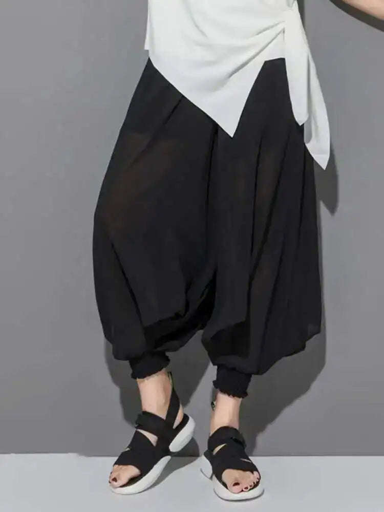 High Elastic Waist Black Chiffon Long Harem Pants New Loose Fit Trousers Women Fashion Tide Spring Autumn 2025 1DF5297