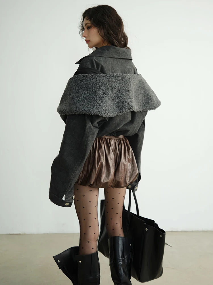 Gray Thick Double Layers Big Size Short Jacket New Hooded Long Sleeve Women Coat Fashion Tide Autumn Winter 2025 1DH8273