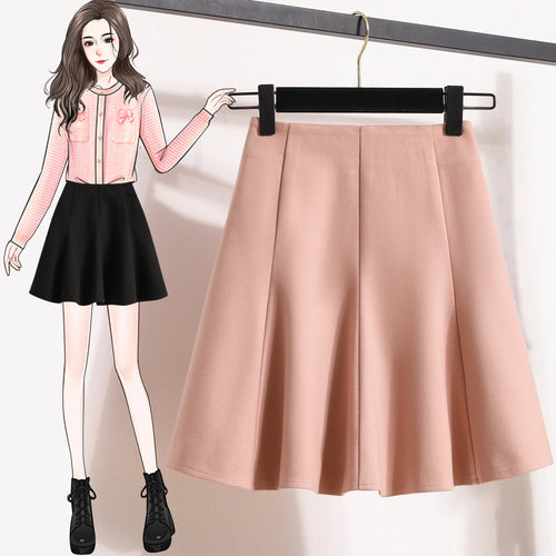Load image into Gallery viewer, Solid Elegant Zippered Woolen Short Skirt Ladies 2023 Autumn Winter Women's High Waist Korean Plus Size Party Mini Pleated Skirt
