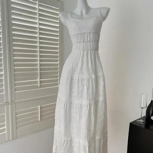 Load image into Gallery viewer, Summer French Vintage Pink Elegant Slim Backless Party Dress Women White High Waist Sleeveless Ruffle Edge Slip Long Dress Trend
