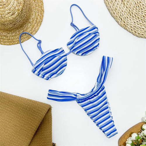 Load image into Gallery viewer, Sexy Striped Underwired Bandeau Bikini Women Swimwear Brazilian Female Swimsuit Two-pieces Bikini Set
