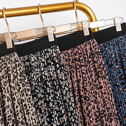 Load image into Gallery viewer, Woman Elegant Pleated Skirt 2023 Summer New Vintage Leopard Print Slim Versatile High Waist Female A-line Skirts Korean Fashion
