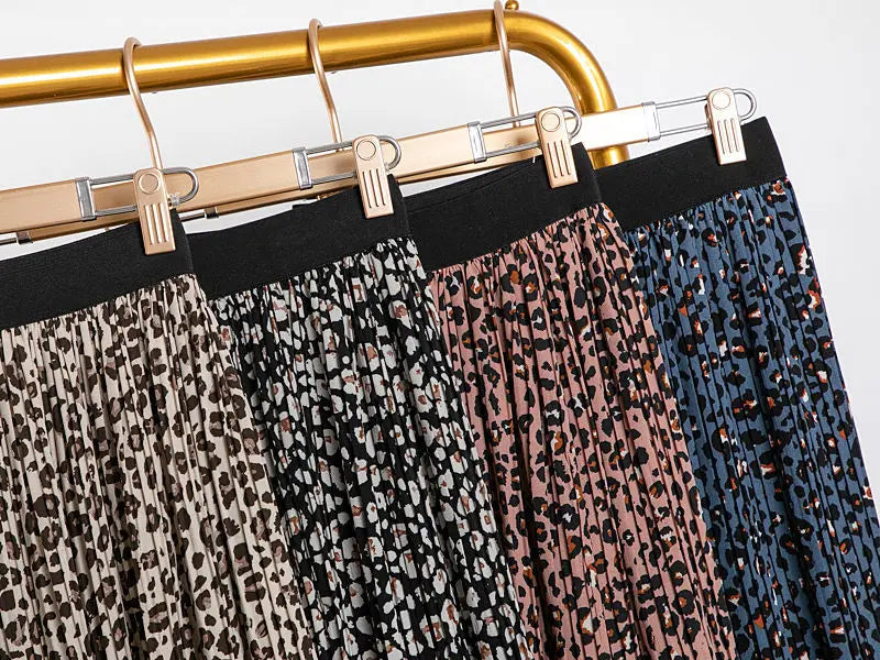 Woman Elegant Pleated Skirt 2023 Summer New Vintage Leopard Print Slim Versatile High Waist Female A-line Skirts Korean Fashion