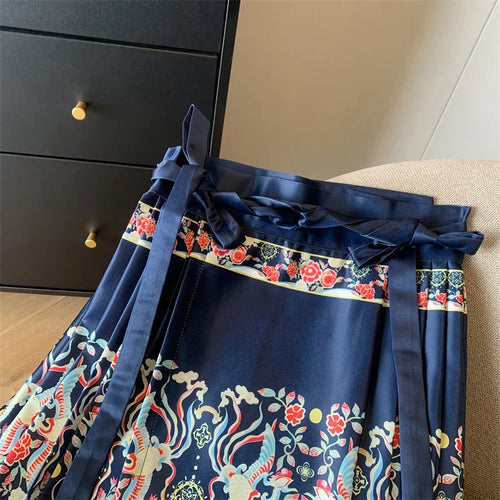 Load image into Gallery viewer, Spring Chinese Style Improved Printed Bandage Mini Skirt Women High Waist Slim A-line Pleated Horse Face Short Skirts Versatile
