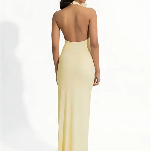 Load image into Gallery viewer, Mesh Rose Deep V Neck Sexy Maxi Dress For Women Gown Elegant Halter Sleeveless Backless Bodycon Club Party Long Dress
