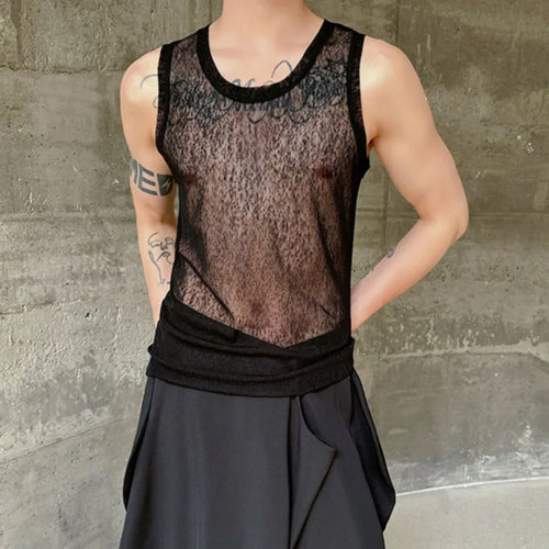 Load image into Gallery viewer, Male Tank Top Slim Fit Round Neck Stylish See-through Sexy Summer High Street Trendy Sleeveless Men&#39;s Vest C5787
