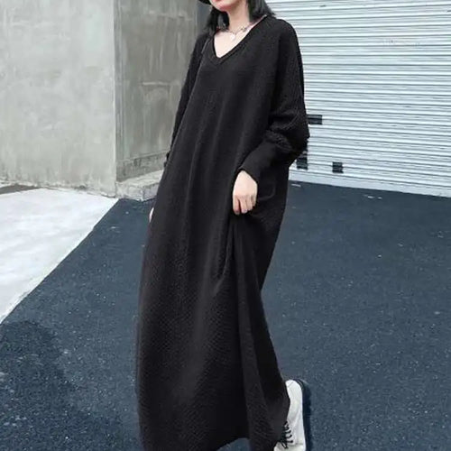Load image into Gallery viewer, Women Purple Knitting Big Size Casual Long Sweater Dress New V-Neck Long Sleeve Fashion Tide Spring Autumn 2025 1DH7780
