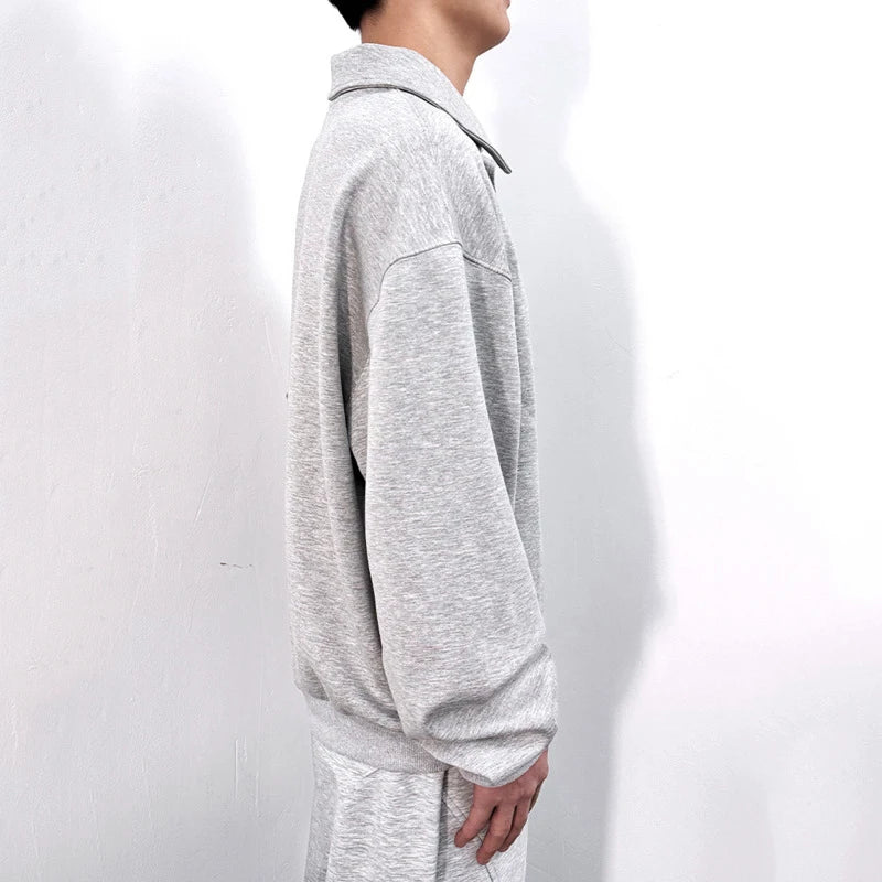 Men's Sweatshirts New Korean Style Semi Open Button Lapel Design Hoodless Trendy Male New Fashion Long Sleeve Top 9W1829