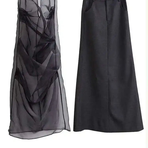 Load image into Gallery viewer, High Waist Black Pleated Mesh Irregular Long Elegant Half-body Skirt Women Fashion Tide New Spring Autumn 2025 1DH4715
