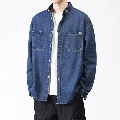 Load image into Gallery viewer, Men's Cargo Denim Shirt Turn-down Collar New Washed Loose Korean Fashion Long Sleeve Male Shirts Spring 2025 9W1317
