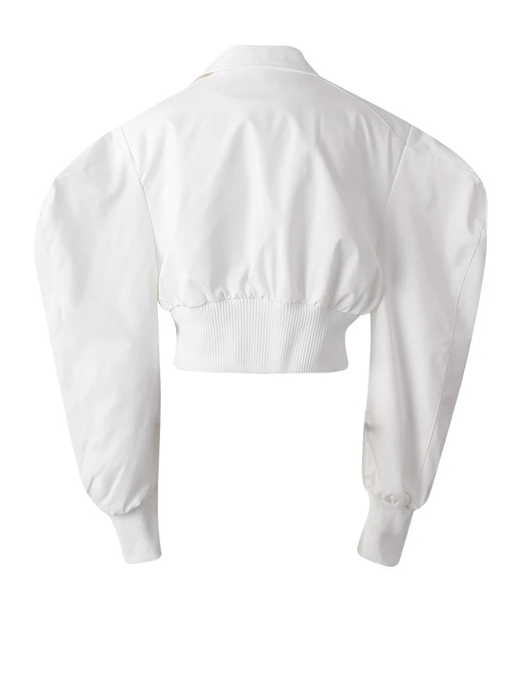 White Metal Circle Buckle Shaped Short Jacket New Lapel Long Sleeve Women Coat Fashion Tide Spring Autumn 2025 19ZZ1557