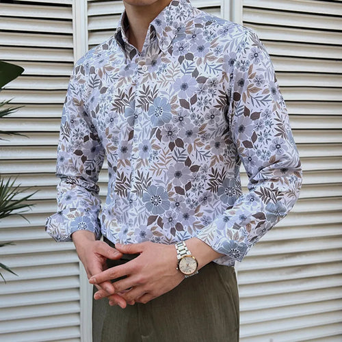 Load image into Gallery viewer, Men&#39;s Long Sleeved Printed Shirt Turn-down Collar Casual Stylish Single Breasted Style Male Handsome Clothing 9W1649
