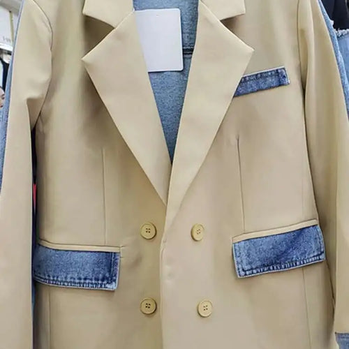 Load image into Gallery viewer, Women Blue Denim Color-block Big Size Blazer New Lapel Long Sleeve Loose Fit Jacket Fashion Spring Autumn 2025 1DH7741
